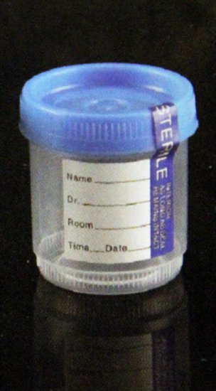 Specimen Containers, 90mL, with Temper Evident Label, Sterile, Cap Color: Blue (QTY. 150 per Case) - Click Image to Close