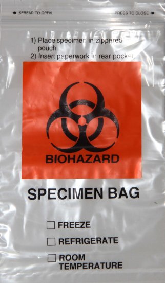 Biohazard Specimen Collection Bag 6"x9" with Extra Pocket (100 Per Case) - Click Image to Close